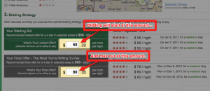 The Bidding Traveler starting and maximum bid amounts