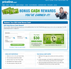 Priceline "Name Your Own Price" bonus cash