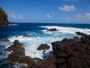 Turbulent blue water and rocky coast near Kaihalulu red sand beach - Hana, Maui, Hawaii, USA | by Michael Scepaniak